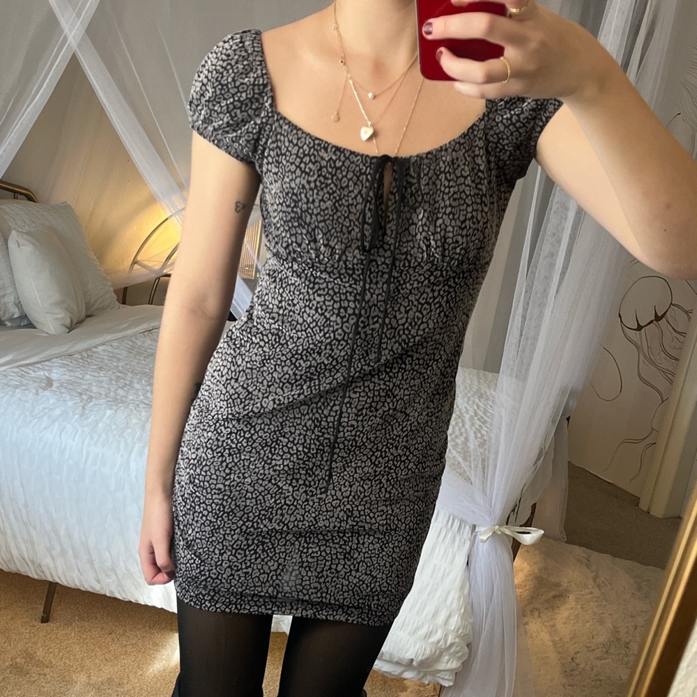 Motel Rocks Black and White Leopard Patterned Mini Dress